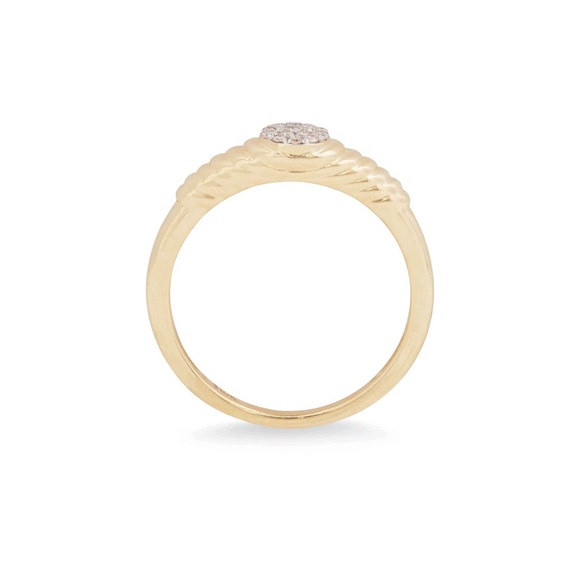 Stone and Strand 10K Solid yellow gold Pave Coin Pinky Signet Size 3 - Picture 9 of 15